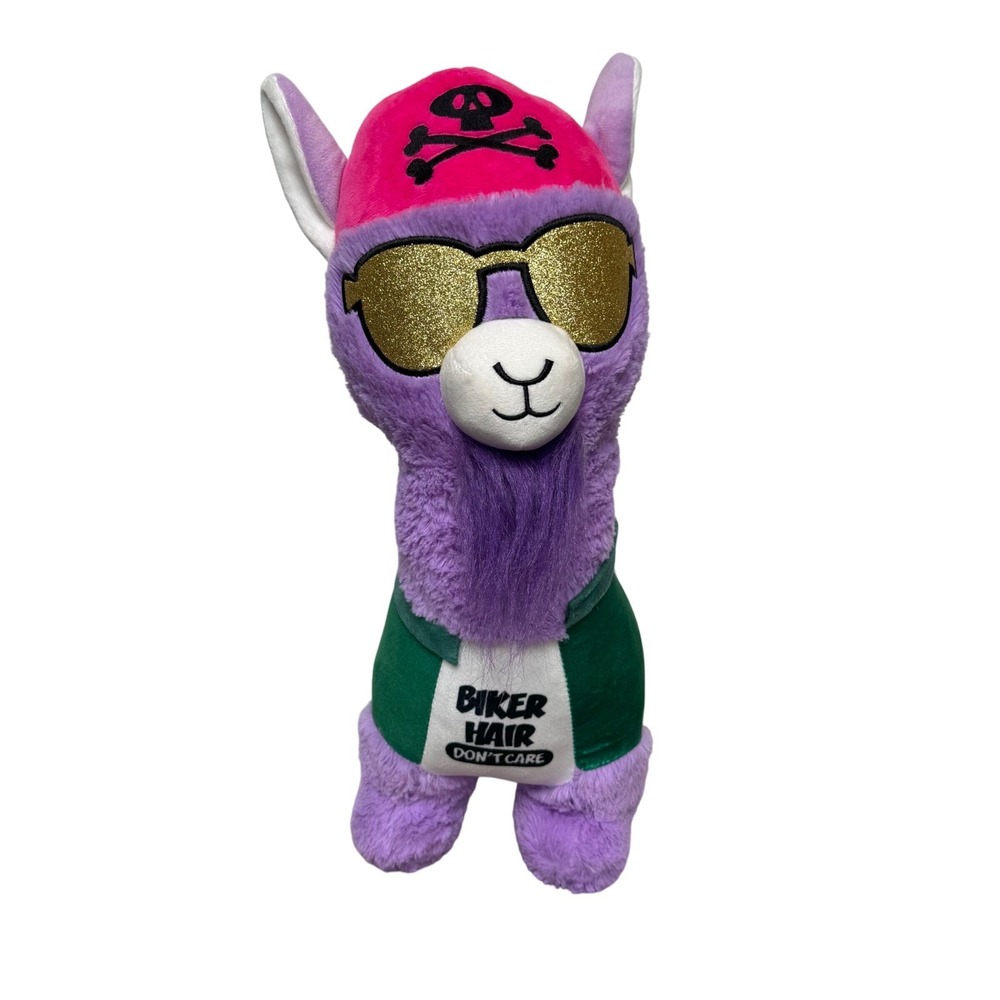 Good Stuff Plush Llama Biker Hair Don't Care Toy Skull‎ Sunglasses Purple